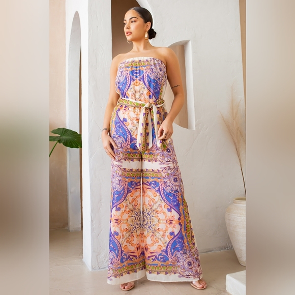 Fabulous Boho Printed Tube Top Jumpsuit - Picture 2 of 3